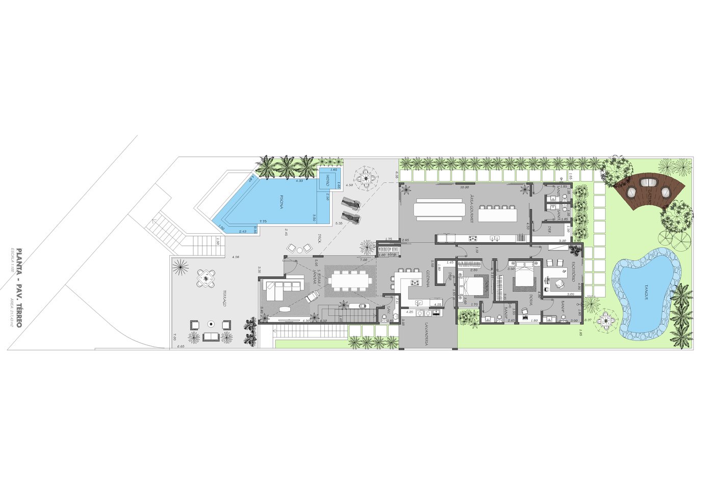 Planta técnica com piscina, hidro e área gourmet